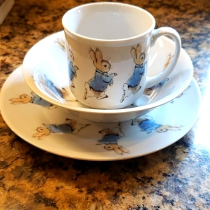 BEATRIX POTTER 3 PC. BLUE BOY SET CUP BOWL SAUCER BABY‎ SHOWER GIFT